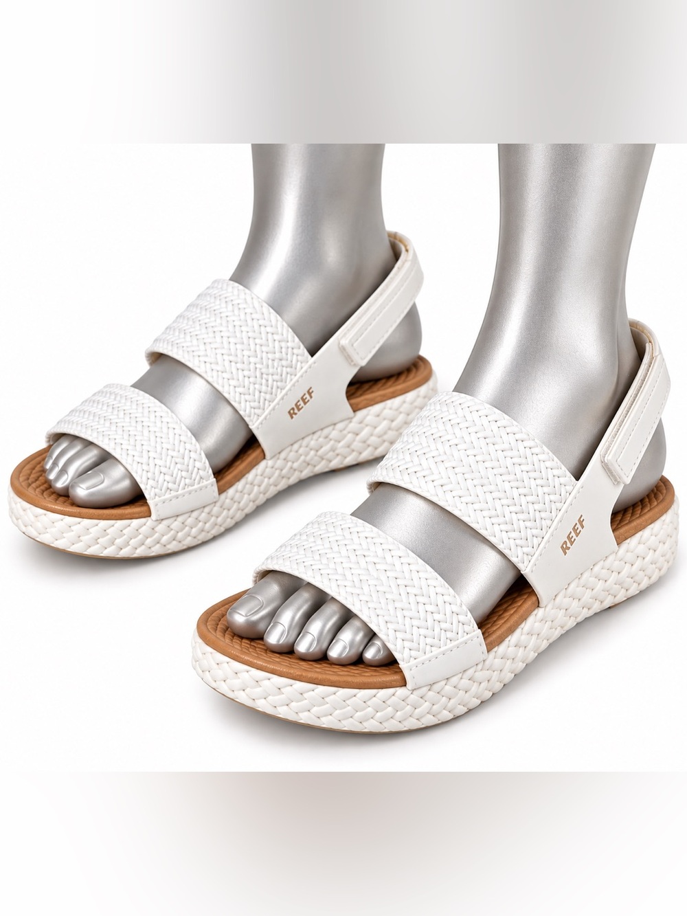 REEF Water Vista Women’s 6 White Cream Slingback Sandals Woven Straps Comfort